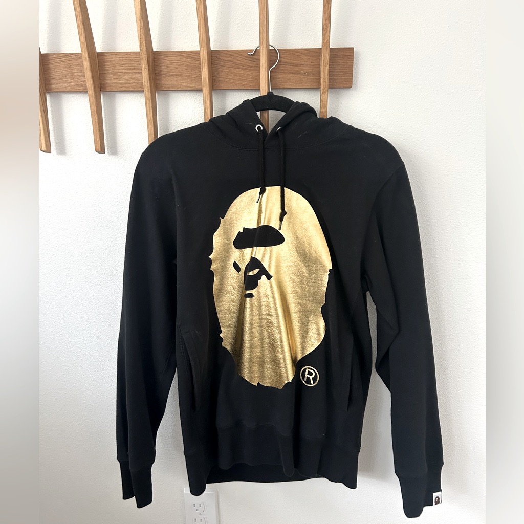 Bathing Ape Black And Gold Pullover Hoodie